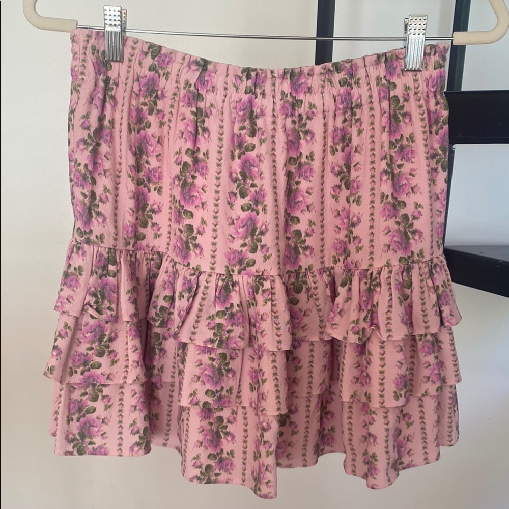 LoveShack Fancy Floral Pink Ruffle Skirt